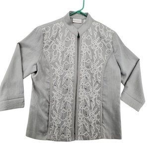 Drapers& Damons Jacket Women's Open Long Sleeve Embroidered Gray Medium